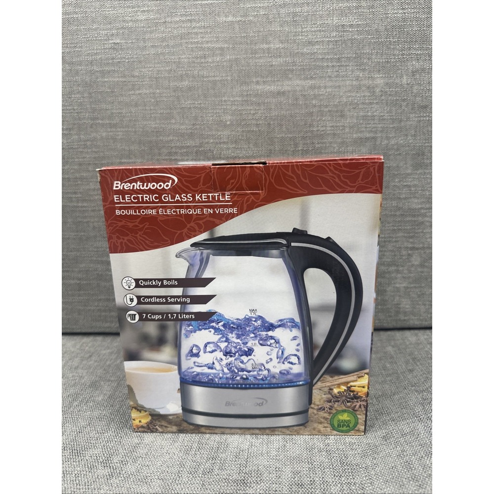 Brentwood Electric Glass Kettle Silver New In Box